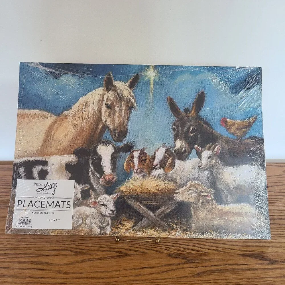 Primitives By Kathy Pad of 24 Paper Placemats Pad Nativity NWT